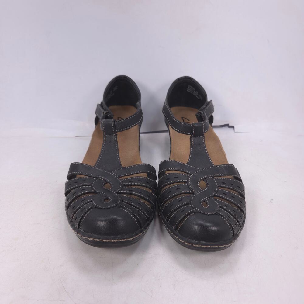 Clarks Leather Strap Heeled Casual Sandal Womens Size 8 13288 Black - Picture 2 of 10